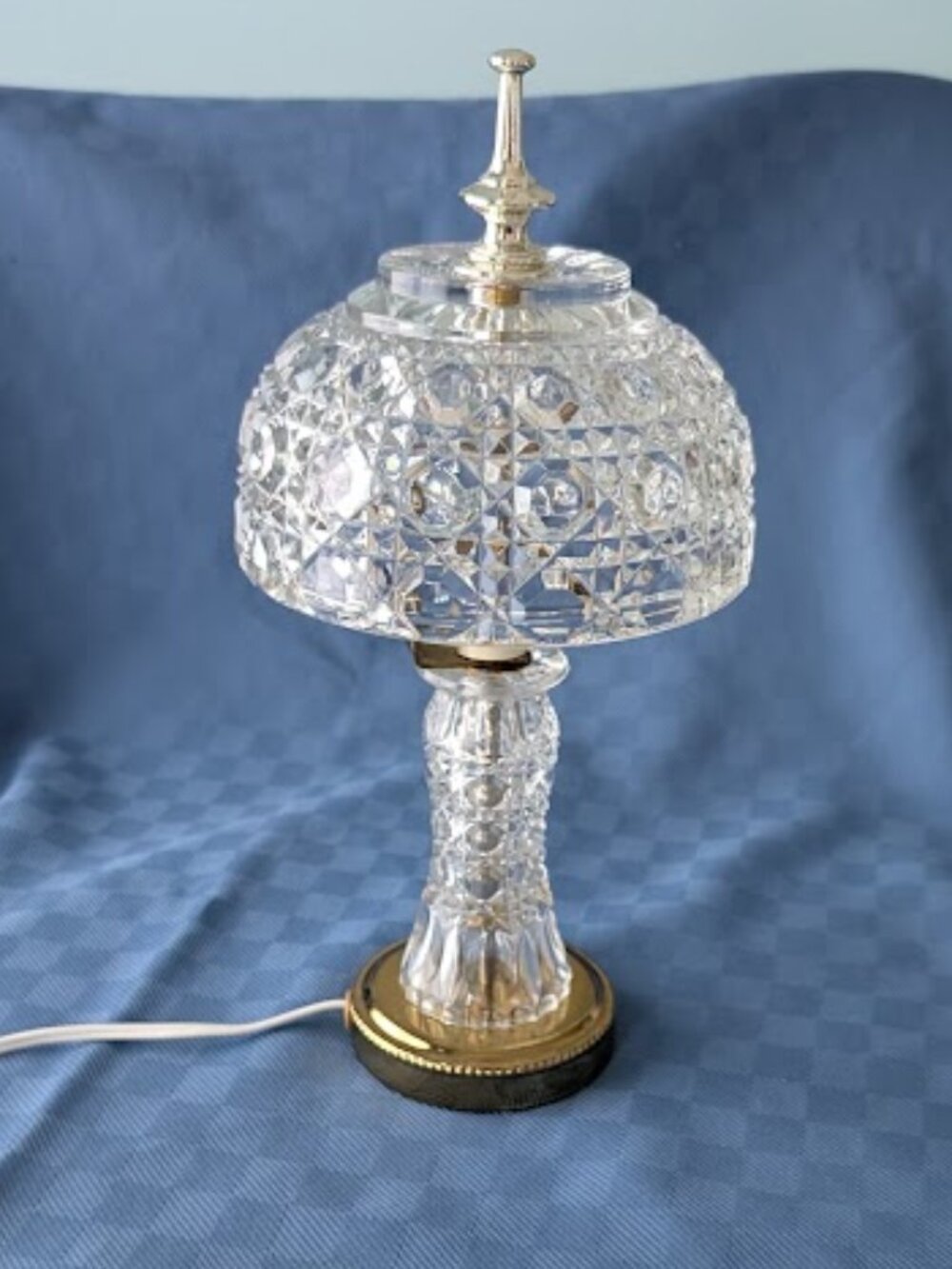 Vintage Clear Cut Crystal Mushroom Boudoir Table Lamp Hollywood Regency Glass Ac